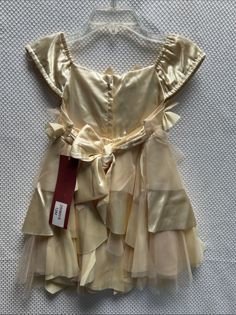 Biscotti Elegant Gold LayeredSatin Flower Trim Dress . Size 12 months. NWT - Picture 4 of 8